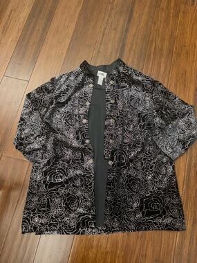 vintage J.B.S. Ltd. black silver glitter open-front jacket 3X